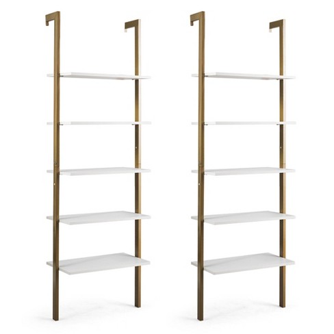 Nathan James Theo 73 in. White and Gold Brass Metal 2-Shelf Wall