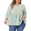 Agnes Orinda Women's Plus Size Floral Retro Keyhole Neck Lantern Summer Babydoll Blouses - 2 of 4