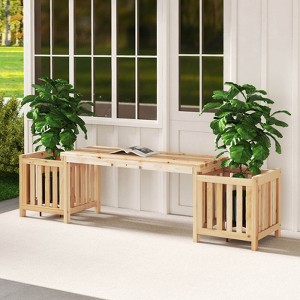 Costway Patio Wooden Bench with Planter 2 Side Flower Box Slot Design for Easy Assembly - 1 of 4