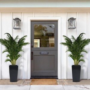 22.4" Tall Black Taper Planter Set of 2 – Indoor & Outdoor Self-Absorbing Resin Plant Pots with Shelf Insert, Black - 1 of 4