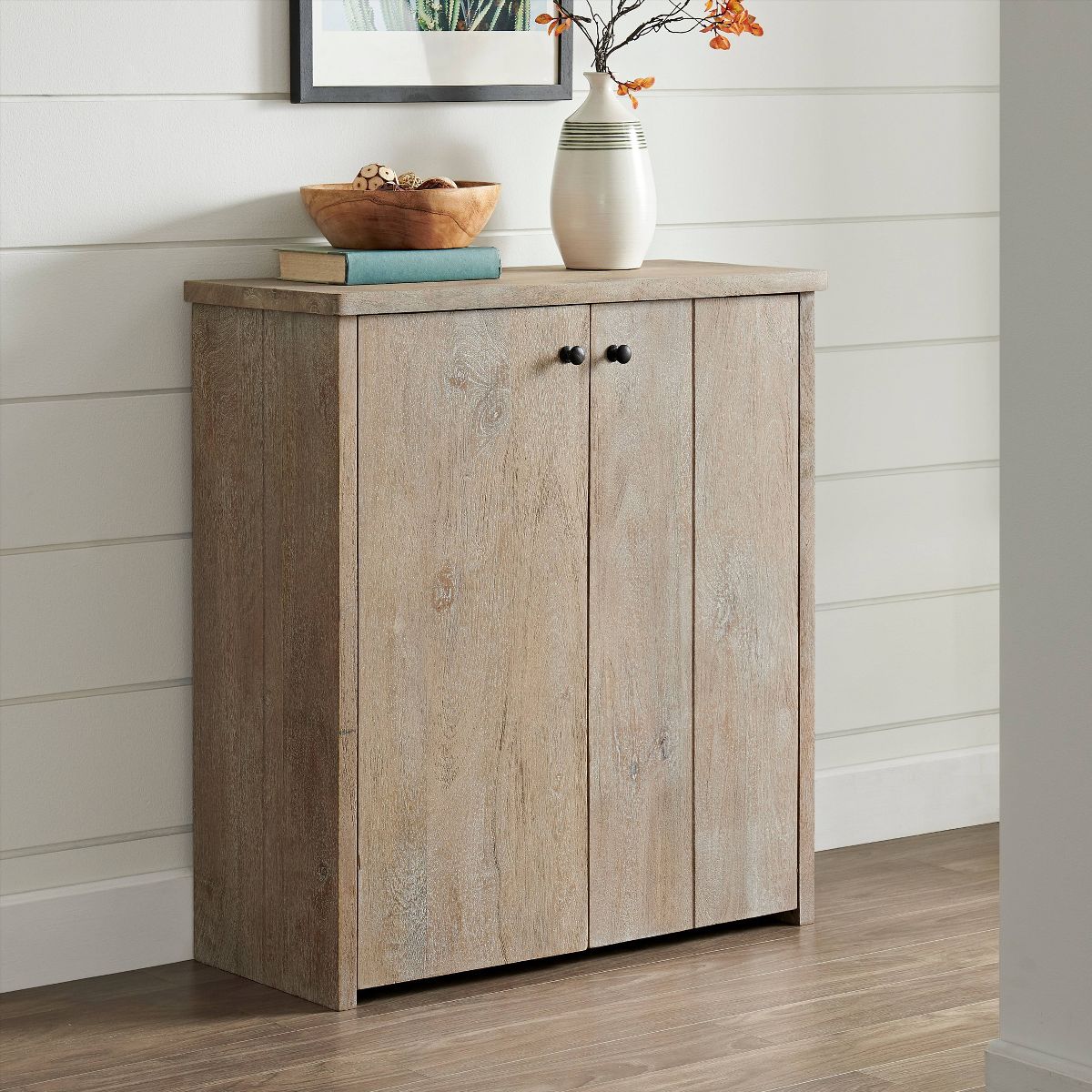 Alaterre Furniture 31" Castleton Mango Wood Shoe Cubbie Storage Cabinet Driftwood: 12-Pair Organizer, Fixed Shelves, Freestanding - thumbnail 9