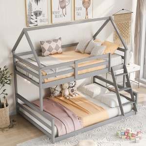 Whisen Wood Twin over Full House Bunk Bed with Built-in Ladder - 1 of 4