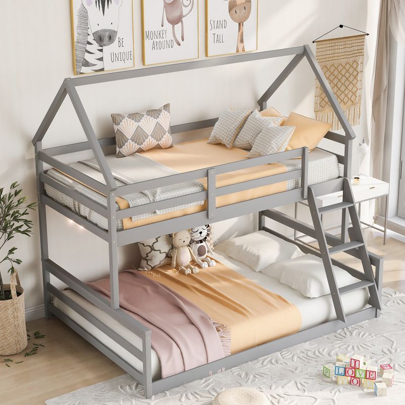 Twin over Full House Bunk Bed with Built-in Ladder-ModernLuxe, 1 of 11