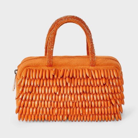 A New Day Hand Beaded Fringe Satchel Mini Bag - A New Day™ Orange