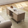 Gulches Elegant Veneer Weaving Coffee Table - 4 Sliding Doors, Symmetrical Storage Cabinet, Metal Legs, Rectangular Wooden Center Table - 2 of 4