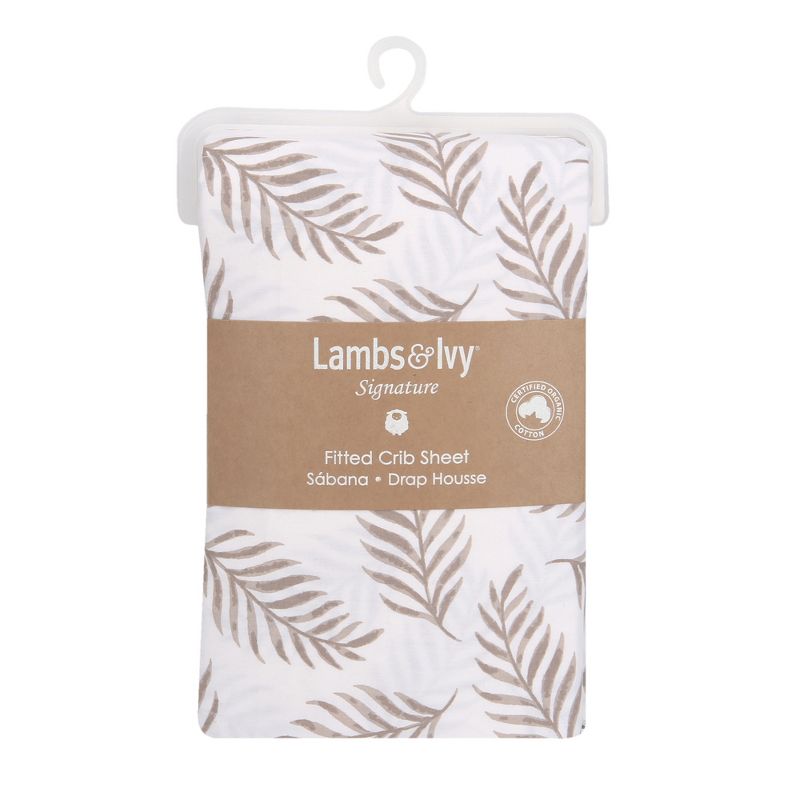 Lambs & Ivy Signature Taupe Leaves Print Organic Cotton Fitted Crib Sheet, 4 of 7