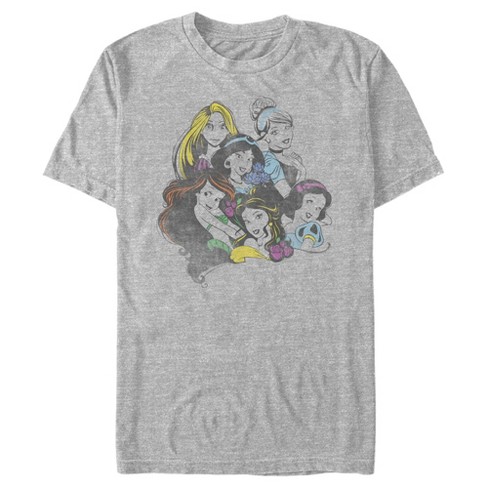 Men s Disney Princesses Group Bold Color Pop T shirt Athletic Heather Small Target