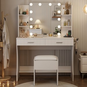 Vanity Desk with LED Lighted Mirror,39.4" Large Makeup Vanity with 3 Adjustable Lights - 1 of 4