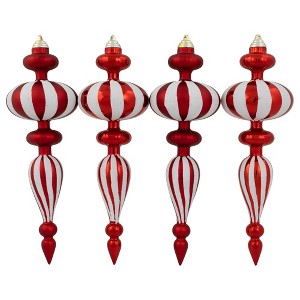 Northlight Shatterproof Commercial Size Finial Christmas Ornaments - 14" - Red and White  - Set of 4 - 1 of 4