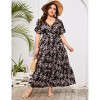 BLUEMING Summer Maxi Dress for Plus Size Women Tie Wasit Surplice Dress Flutter Sleeve A-Line Dress - 4 of 4