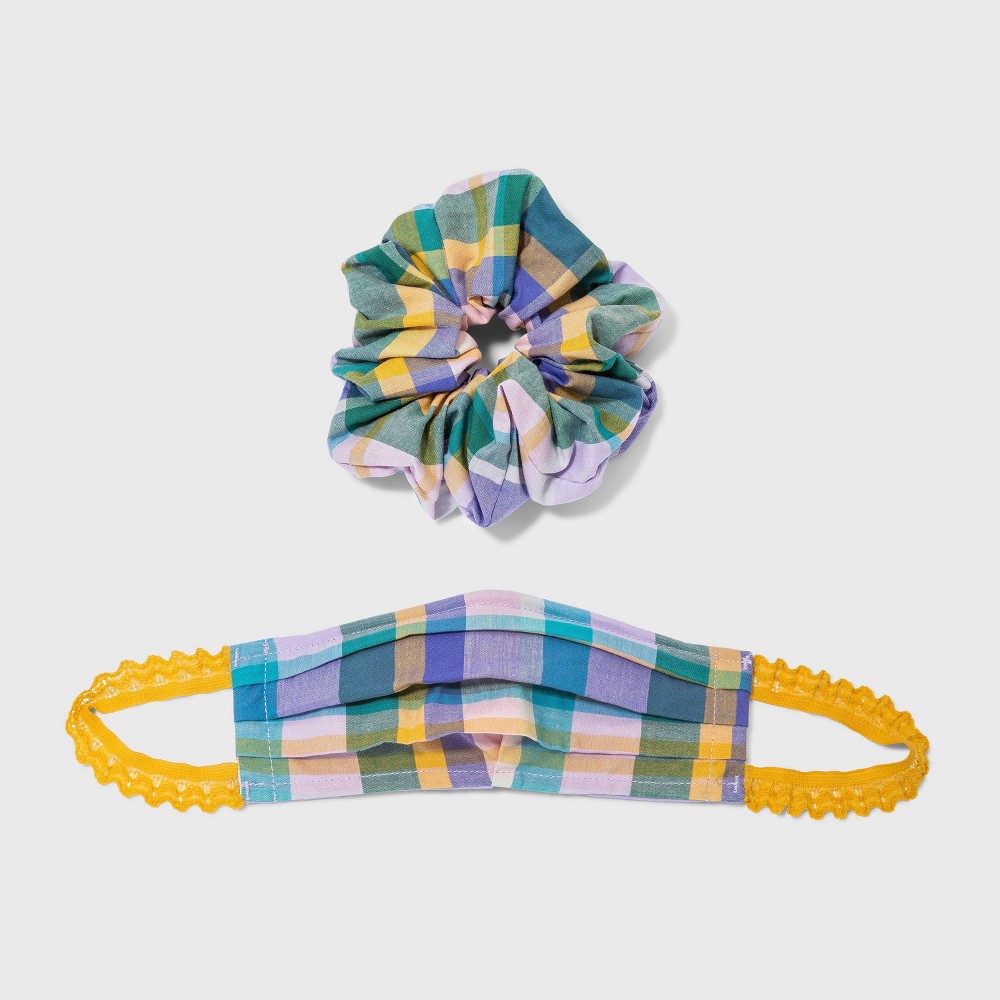 Women's Plaid Face Mask + Hair Twister - Wild Fable Purple S/M