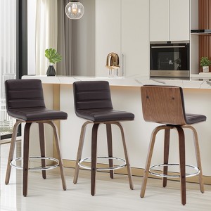 Bekrvio 26"/29" Swivel Bar Stools Set of 1/2/3/4, Faux Leather Upholstered Counter Chairs with Wood Legs, Mid-Century Seating for Kitchen Island - 1 of 4