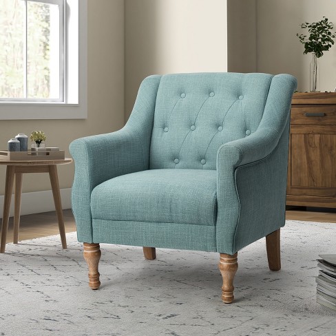 Charlie Wooden Upholstery Livingroom Armchair with Button tufted ARTFUL LIVING DESIGN BLUE