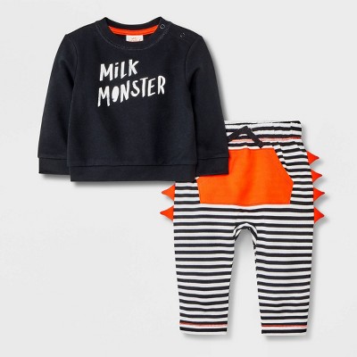 Image of Baby 2pc Milk Monster Long Sleeve Top & Bottom Set - Halloween - Cat & Jack™ Black Newborn
