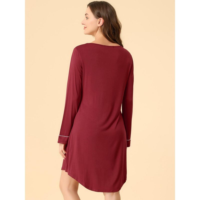 Allegra K Women's Soft Long Sleeve Mini Lounge Dress Nightgown, 5 of 7
