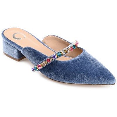 Journee Collection Womens Jewel Mules Pointed Toe Slip On Flats Blue 12 ...