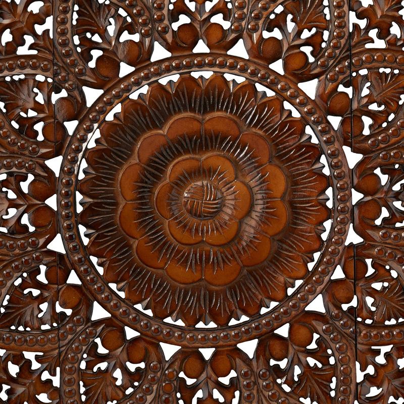 Set of 3 Wooden Floral Handmade Intricately Carved Wall Decors with Mandala Design - Olivia & May, 5 of 9