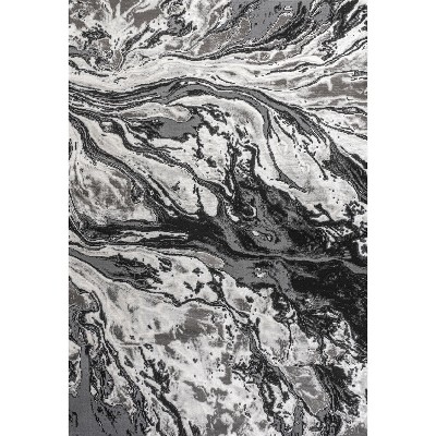 Black and Ivory Abstract Synthetic 4' x 6' Area Rug
