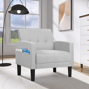TYBOATLE Accent Chair for Living Room Chairs, Fabric Tufted Upholstered Arm Chair, Comfy Upholstered Reading Accent Chairs Side Chair, Light Grey - 1 of 4