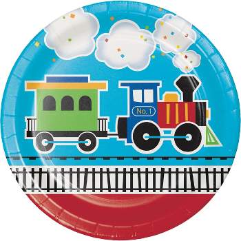 24ct All Aboard Train Paper Plates Red