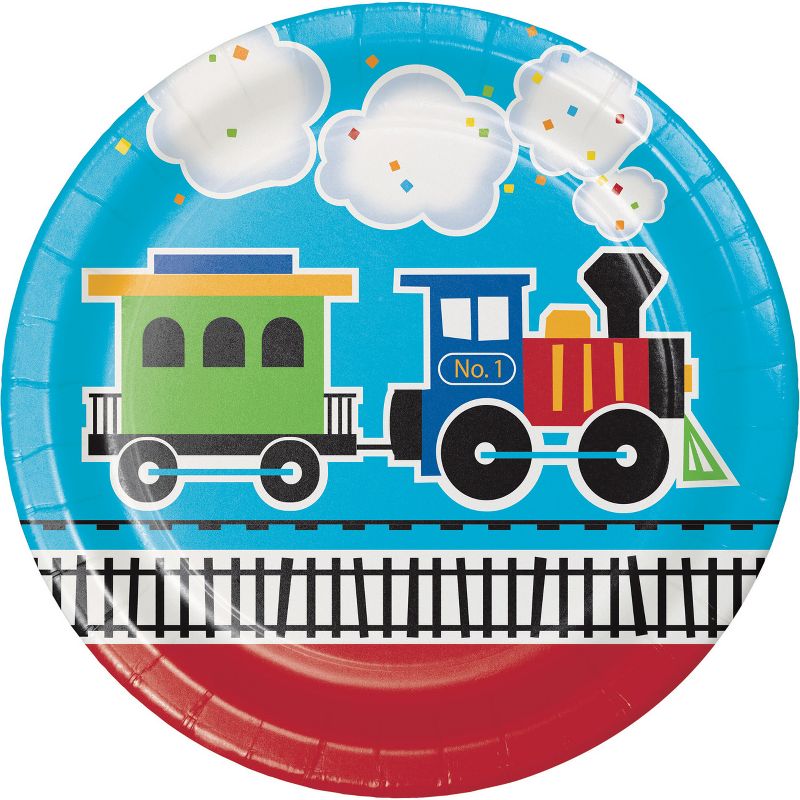 24ct All Aboard Train Paper Plates Red, 1 of 4