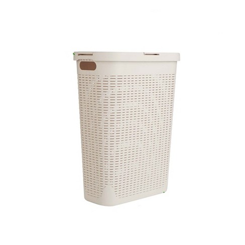 Slim white store laundry basket