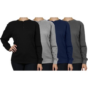 Blue Ice  Women's Loose Fit  Waffle-Knit Thermal Henley- 4 Pack - 1 of 2