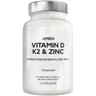 Amen Vitamin D, K2 & Zinc Supplement Cholecalciferol D3 5000 IU - 60ct