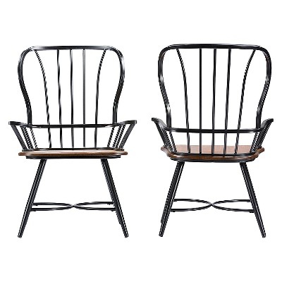 Longford Dark Walnut and Black Metal Windsor Arm Chair Set