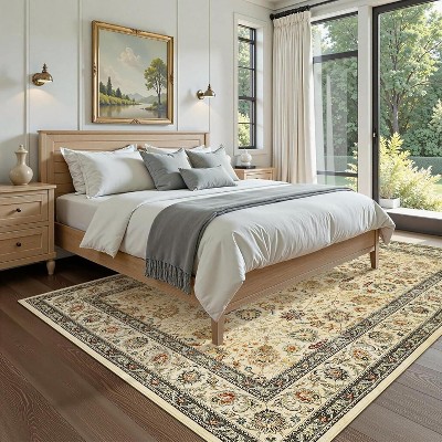 TackView Vintage Floral Area Rug, Machine Washable Boho, Soft Low-Pile Carpet, Non Slip Floral Rug, Ultra-Thin Traditional Carpet