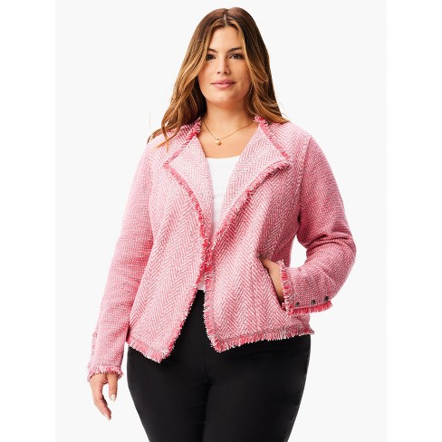 NIC + ZOE Women's Fringe Mix Knit Jacket - Pink Mix, 3X