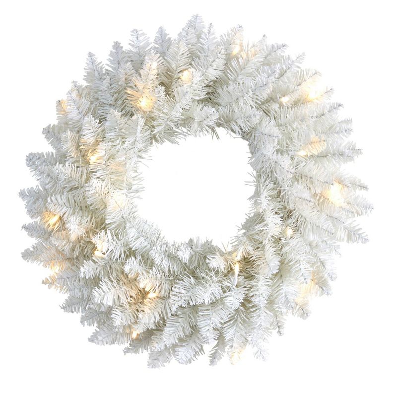 Nearly Natural 18&#34; Pre-lit LED Colorado Spruce Artificial Christmas Wreath White with Warm White Lights, 1 of 6