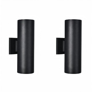 (Set of 2) Rennnsan Crensel 13"H Hardwired Cylinder Aluminum Modern LED Dimmable Outdoor Wall Sconce in Black - 1 of 4