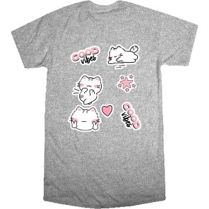Good Vibes Cat Stickers Women's Crew Neck Short Sleeve Night Shirt - 1 of 2