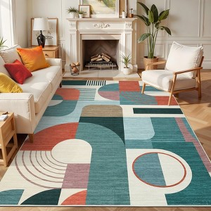 Area Rug Modern Geometric Abstract Rug Bedroom Ultra-Thin Soft Low Pile Large Carpet Living Room Non Slip Dining Room - 1 of 4