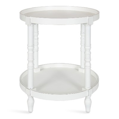 Bellport 22.5" Rustic White Round Wooden Side Table with Shelf