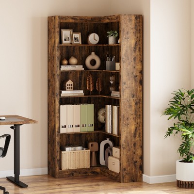 Garvee Corner Bookshelf 71.8'' Farmhouse Corner Bookcase, Tall Bookcase 5 Tier L-Shaped Corner Shelf Large Display Rack