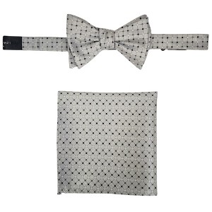 Men's Checkered 2.75" x 4.75" Adjustable 16" - 20" Freestyle Self Tie with Hankie Set - 1 of 4