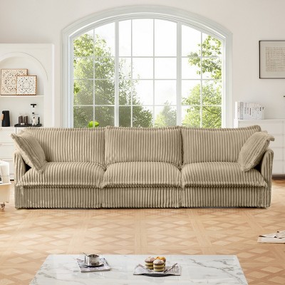 Slipcovered Sectional Sofa, 3 Seater Sofa with Removable Cover, Sofa with Suppleness Armrests, Corduroy Fabric Sectional Sofas-Cuddlewood