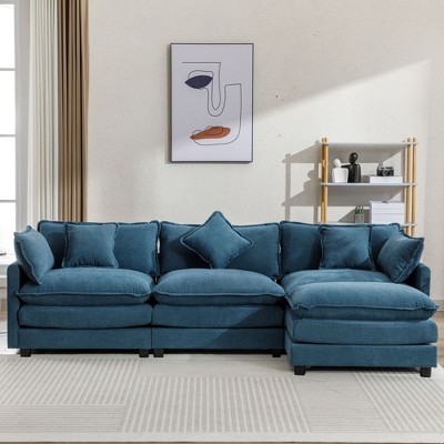 112.2" Modern Chenille L-Shape Modular Sectional Sofa with Removable Ottoman and 5 Plush Pillows