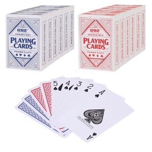 GSE 12-Deck Waterproof Plastic Playing Cards, Standard Index Bridge Size, Washable Cards (Blue & Red) - 1 of 4