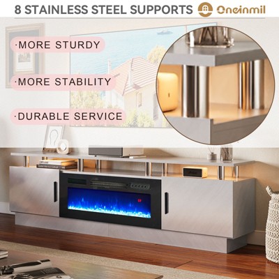 Gray 80" Modern Fireplace TV Stand with Cabinets