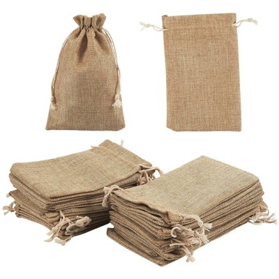 24 Pieces Burlap Jewelry Pouches with Drawstring, Reusable Natural Burlap Gift Bags for DIY Crafts and Wedding Party Favor