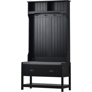 Coat Rack, 69 Inch Hall Tree Storage Shelf with 4 Hooks and 2 Drawers Entryway Shoe Bench for Entrance, Hallway-Black - 1 of 4