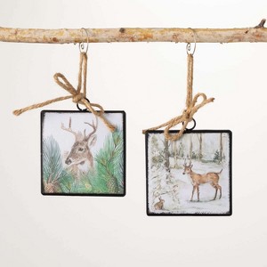 Square Deer Ornament Multicolor 4"H Metal Set of 2 - 1 of 2