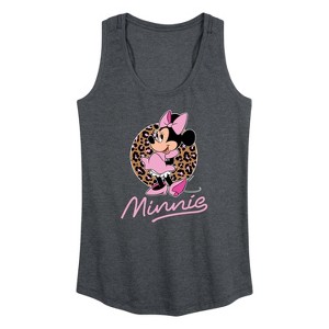 Women's Disney Minnie Leopard Print Graphic Racerback Tank - Heather Charcoal - Small - 1 of 4