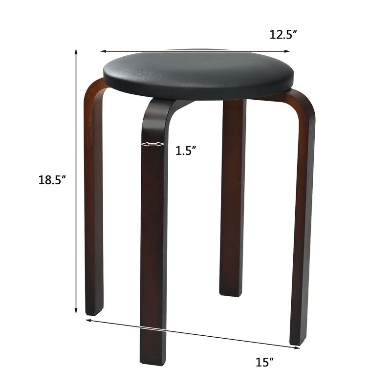 Costway Set of 4 Bentwood Round Stool Stackable Dining Chair w/Padded Seat Beige\Black, 5 of 11