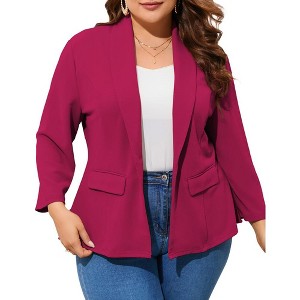 MISSKY Women's Plus Size Casual Open Front Work Office Jackets Blazer Blazers with Pockets - 1 of 4