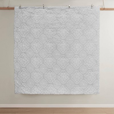 Gray and White Tufted Medallion Full/Queen Duvet Cover Set