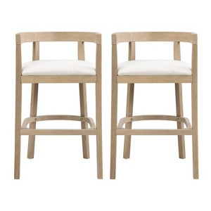 Christopher Knight Home Set of 2 Mary Upholstered Rubberwood with Open Curved Back Counter Height Barstools Light Ash - 1 of 4